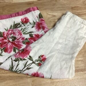 J. Jill White Linen Midi Skirt with Pink Floral Print Vintage and Like New
